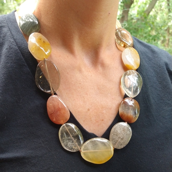 large RUTILATED QUARTZ NECKLACE statement - Picture 4 of 11